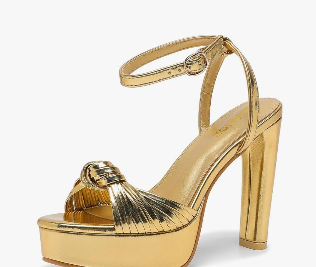 Women's Block Heels 4 Inch Platform Braid Knot Ankle Strap Lady Heeled Sandals FZ319 (38.5)
