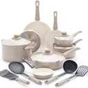 GreenLife 16 Piece Nonstick Cookware Set, Soft Grip Non-Toxic PFAS-Free Ceramic Pots & Pans, Dishwasher & Oven Safe, Frying, Sauce, Saute, Utensils, Glass Lids, Stay-Cool Handles, Wobble Free, Taupe