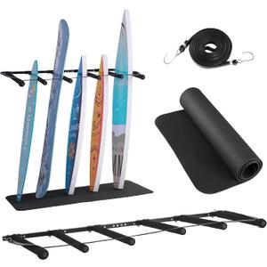 VEVOR Surfboard Wall Mount, 6 Arms Vertical Surfboard Rack, Space-Saving Paddle Board Holder with Rubber Mat, Paddle Rack for SUP, Ski, Skateboards, 22.05"D x 45.28"W x 1.38"H