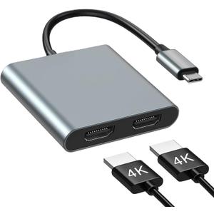 USB C to Dual HDMI Adapter, with 2 4K@60Hz HDMI Docking Station, Type C to HD Splitter for 2 Monitors, Suitable for MacBook Air/Pro, Dell, HP, Lenovo, Chromebook, Surface USB Type C Laptops