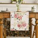 2 x Spring Pink Peony Table Runner 13x72 Inch Spring Pink and Yellow Flowers Kitchen Dinning Table Decoration for Indoor Outdoor Home Party Dcor