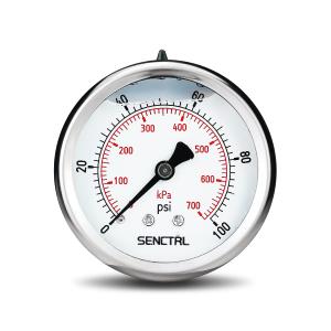 SENCTRL 0-100 Psi Glycerin Liquid Filled Low Pressure Gauge, 2.5" Dial Size, 1/4" NPT Back Mount, Stainless Steel Case, for Water Pump, Pneumatic Air, Well, RV Hose Tank, Pressure Test