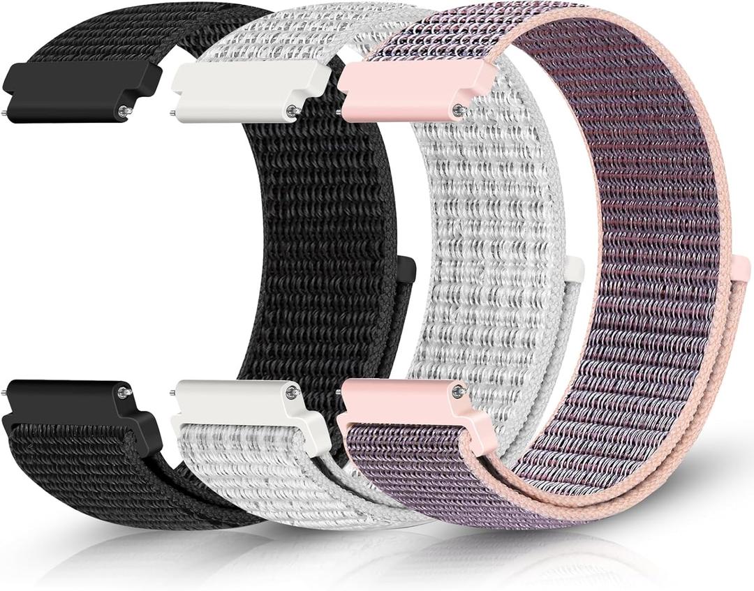 Sport Loop Nylon Band 16mm 18mm 19mm 20mm 22mm Watch Band Quick Release,Soft Fabric Nylon Adjustable Replacement Wristband Strap for Men Women (Black+Reflective White+Pink Sand)