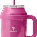 REDUCE Reusable 50 oz Cold1 Water Tumbler – Ergonomic Handle – Double-Wall Insulation – Sturdy Desktop/Tabletop Mug with Lid and Straw – BPA-Free – Stainless Steel for Gym, Home, or Office– Sangria