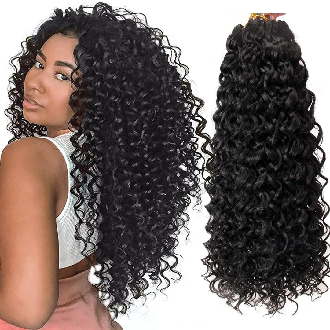 8 Packs Curly Crochet Hair GoGo Curl Crochet hair for Women Natural Black Deep Wave Braiding hair, Synthetic Bohemian Crochet Braid Water Wave Crochet hair Extensions(18inch, 1B)