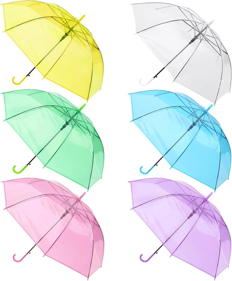 Clear Umbrella Bulk Colorful Transparent Rain Umbrellas Windproof Waterproof with J Hook Handle for Wedding Party Photography Outdoor Travel Gift