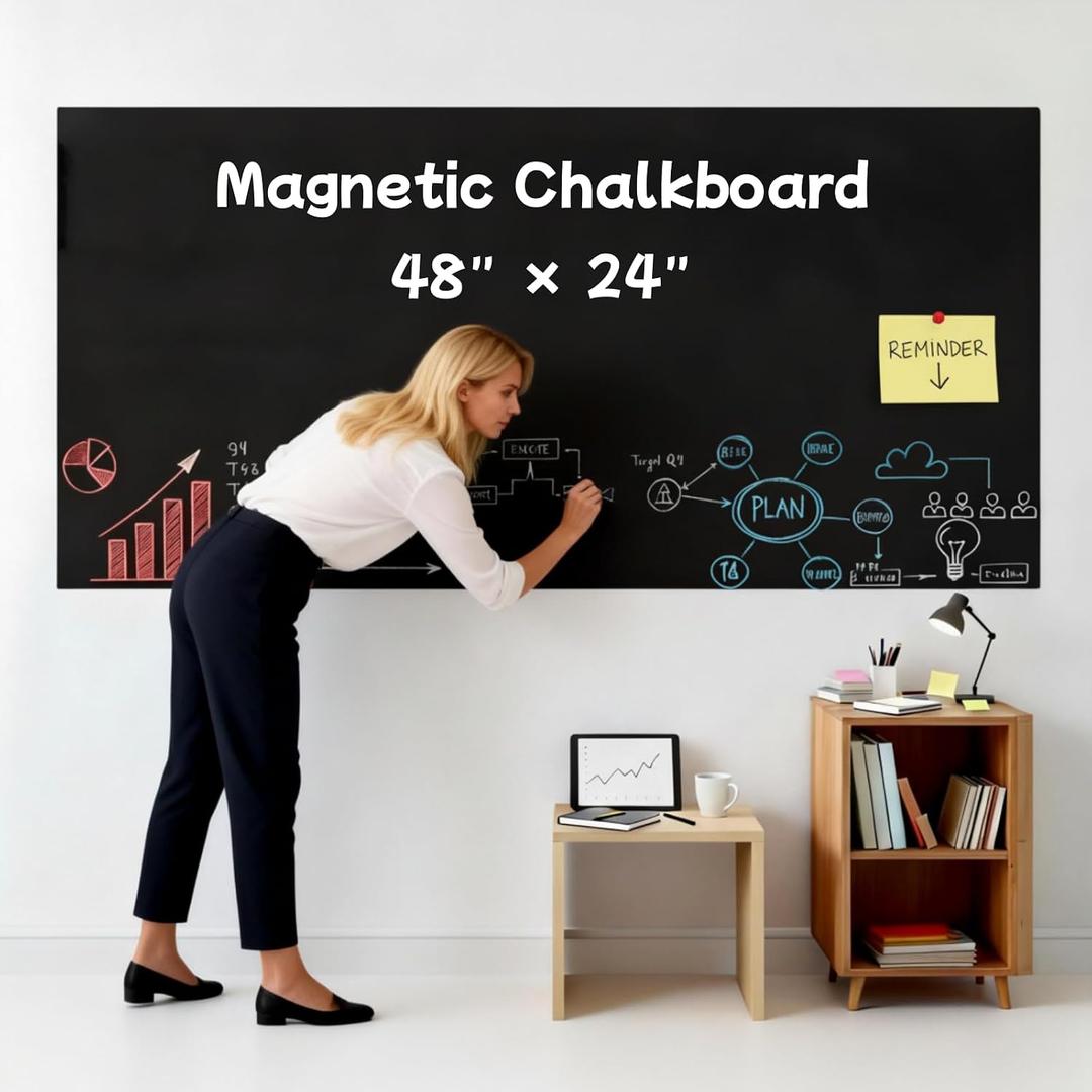 Magnetic Chalkboard 48"x24" Peel & Stick Self-Adhesive Board with 6 Chalk, 5 Liquid Markers, Magnets, Classic Matte Surface for Restaurant Menu, Office Schedule & Home Display