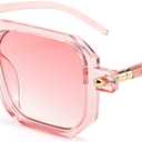 FEISEDY Vintage Square 70s Flat Aviator Sunglasses Women Men Classic Retro Stylish Frame UV400 Sunglasses B2622 (010 Transparent Pink & Gradient Pink Lens)