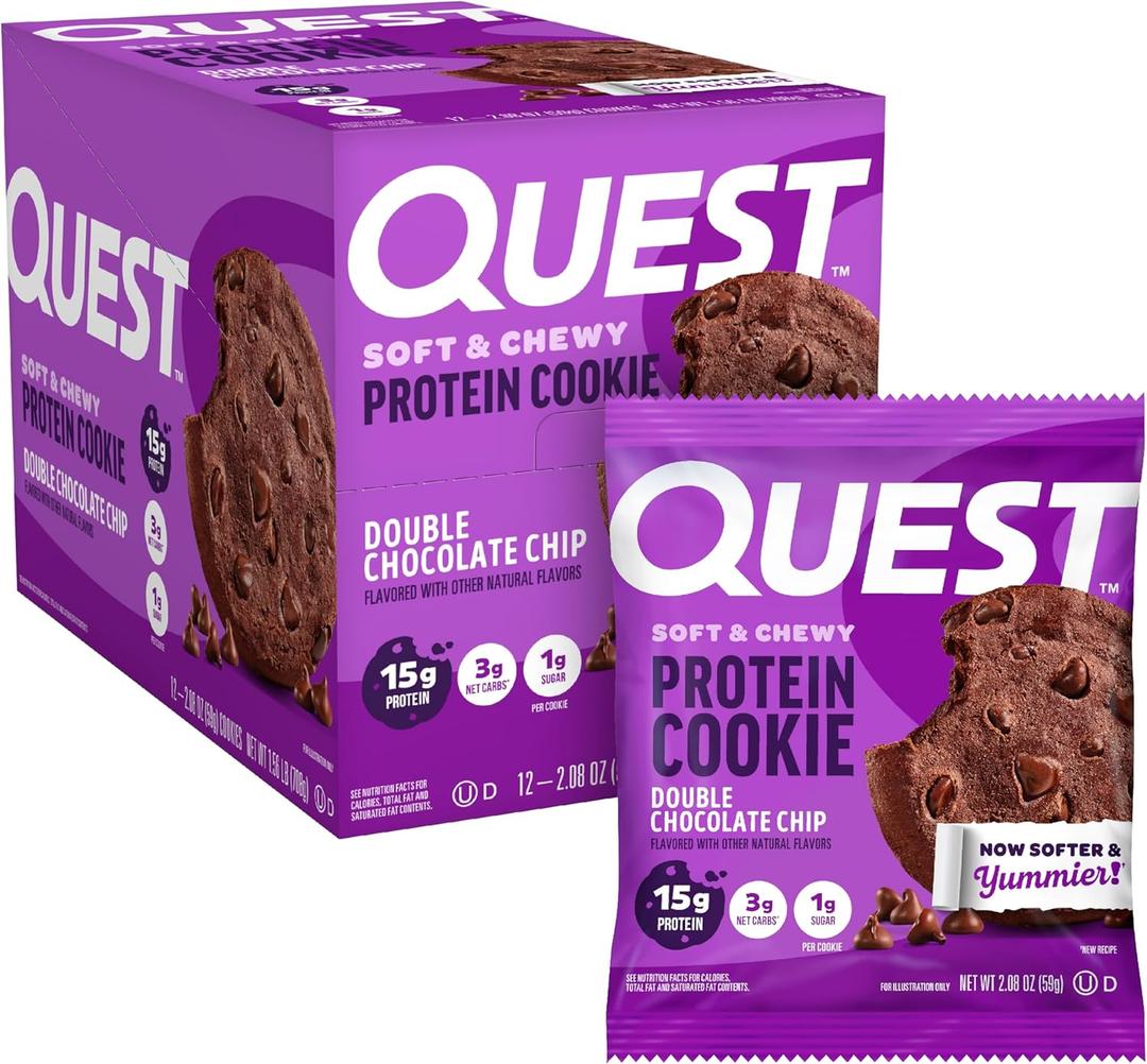Quest Soft & Chewy Protein Cookie - 15g Protein - Double Chocolate Chip (12 Cookies) (EXP 06/27/26)
