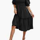 Cicidudu Women's Summer Casual Dresses 2026 Spring Puff Sleeve Square Neck A Line Flowy Boho Floral Smocked Midi Dress, 4XL Size