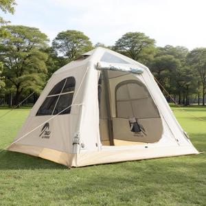 TAILI Inflatable Blow Up Tent for Camping with Hand Pump for 3/4/6 Person, Easy Setup Outdoor Inflatable Oxford Waterproof Air Tent House for Family Camping Adult (Khaki)