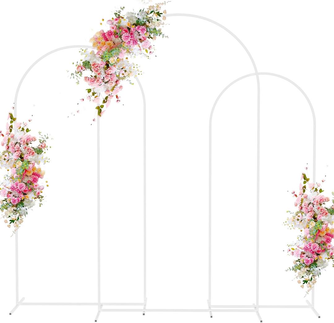 Wokceer Wedding Arch Backdrop Stand 7.2FT, 6.6FT, 6FT Set of 3 White Metal Wedding Arch Stand for Wedding Ceremony Baby Shower Birthday Party Garden Floral Balloon Arch Decoration