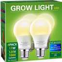 Briignite 4 Pack Grow Light Bulbs, LED White Bulb A19 Bulb, Full Spectrum Plant Bulbs E26 Base, 11W 100W Equivalent, for Indoor Plants, Seed Starting