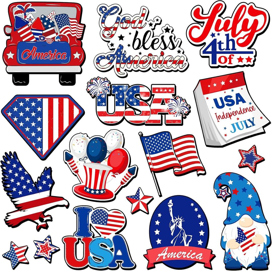16 Pcs Magnets Patriotic Refrigerator Magnets for Locker Office Home Car Decor Magnetic America Flag Gnomes Stickers Memorial Day Decorations Fridge USA Decorative