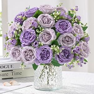 MARTINE MALL 2 Packs Peonies Artificial Flowers, Mixed Purple Artificial Peonies, Silk Peonies Flowers Fake Peonies Artificial Peony Flowers for Centerpiece Table Wedding Party Home Decor