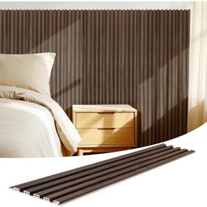 WPC Slat Wall Panels 16 Pack 48" x 6", Waterproof Fluted Wall Paneling, Accent 3D Wall Panel for Wall Decor, Bathroom, Bedroom, Office - Low Grille Walnut (Cover Approx.32 sq.ft)