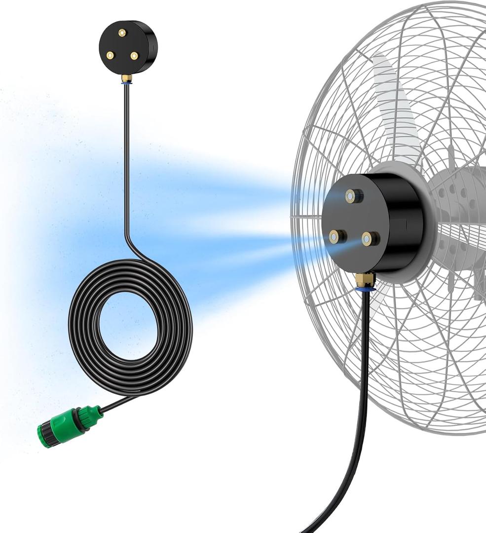 Magnetic Outdoor Misting Fan Kit, Upgraded Fan Mister Kit for Outside, Triple Nozzle Design, 16.4FT Misting Line, Misting Cooling System for Patio, Backyard, Pool (Fans Not Included)