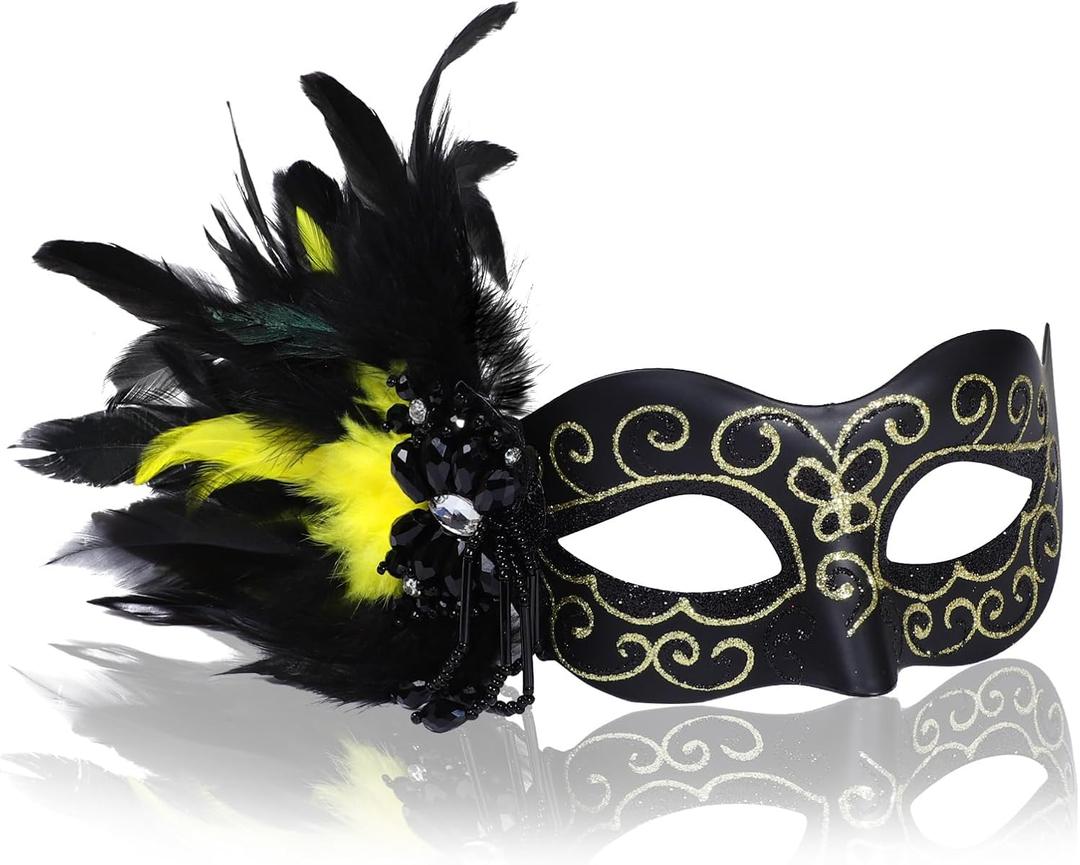 Masquerade Mask for Women Venetian Party Mask Costume Mask with Feathers for Cosplay, Halloween Prom Ball Decor