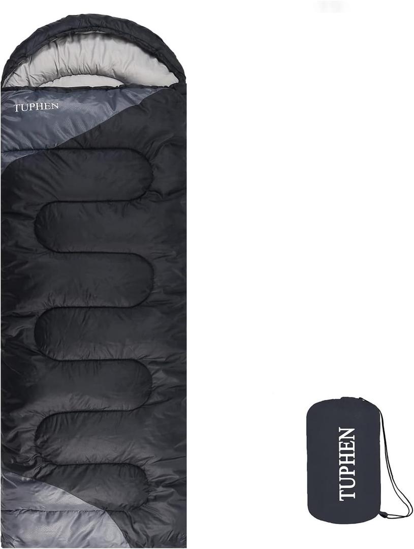 tuphen- Sleeping Bags for Adults Kids Boys Girls Backpacking Hiking Camping Microfiber Liner, Cold Warm Weather 4 Seasons Indoor Outdoor Use, Lightweight & Waterproof (Black)