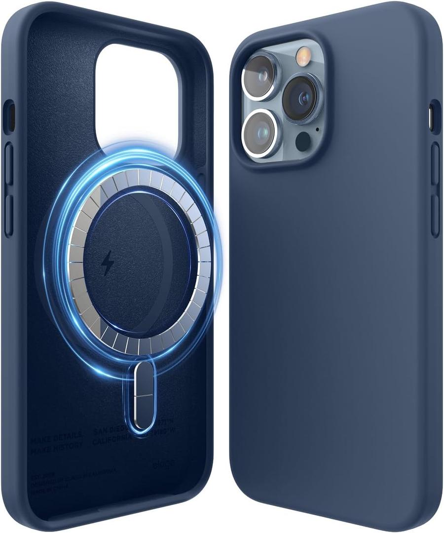 elago Magnetic Case Compatible with MagSafe and iPhone 13 Pro 6.1 Inch - Built-in Magnets, Liquid Silicone, Protective Cover, Compatible with All MagSafe Accessories (Jean Indigo)