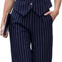 Women's 2 Piece Outfits Linen Vest Waistcoat Dressy Casual Sets Wide Leg Pants Suits (Blue, S)