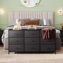 WLIVE 47''W Dresser for Bedroom, Black Dresser TV Stand for 45, 50, 55 inch TV, Wide Chest of Drawers with 9 Drawer, Large Entertainment Center, Fabric Dressers with Wood Top for Closet, Living Room