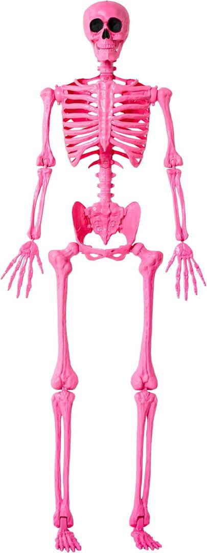 JOYIN 5 FT Halloween Skeleton Life Size, Stayable Posable Pink Skeleton Decor, Full Body Movable Joints Giant Skeletons for Halloween Decoration, Spooky Scary Graveyard Party, Haunted House Prop