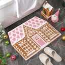 Maasechs Pastel Pink Gingerbread House Bathroom Mat 27.6 x 18.5 Inch Christmas Bath Rug Non Slip Cute Gingerbread Xmas Bathroom Decor Plush Microfiber Doormat for Home Bedroom Shower Floor Living Room