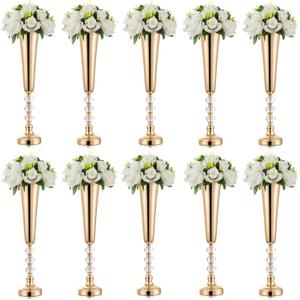 10 Pcs Tall Metal Trumpet Vases for Wedding Centerpieces, 20.8in, Gold