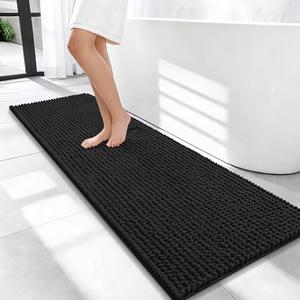 OLANLY Thick Bathroom Runner Rugs 47x17, Extra Soft Absorbent Chenille Bath Rugs, Rubber Backing, Machine Wash Dry, Long Bath Mats for Bathroom Floor, Tub and Shower, Home Decor Accessories, Black
