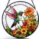 Stained Glass Window Hanging - Hummingbirds are Collecting Nectar 6.3 Inches Suncatcher for Garden Home Decor for Women Mon Grandma Friends