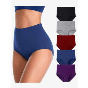 K-CHEONY Women's Underwear High Waisted Cotton Briefs Breathable Full Coverage Panties Multipack Regular and Plus , Size M