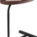 VECELO C Shaped Side Table, Oval End Table for Sofa Bed, Industrial Wood Look C Couch Table, Slim Slide Under Bedside Table, Small Snack Coffee Side Table for Living Room Bedroom, Walnut,1 PCS