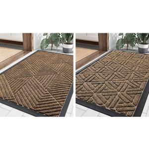 Smiry Outdoor Door Mat, Heavy Duty Natural Rubber Mat, 29.5x17 Inch, Brown, 2 Item Bundle