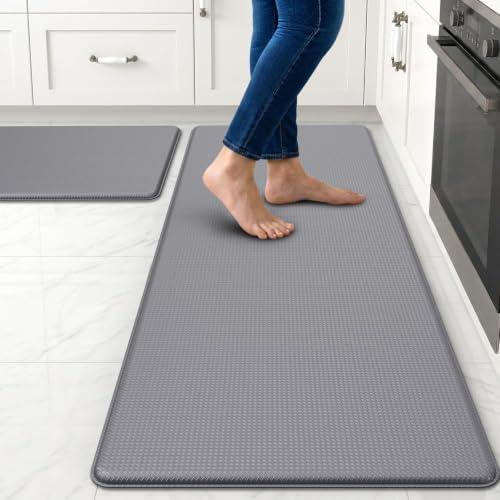 StepAura Kitchen Mats for Floor, [2PCS] Anti-Fatigue Kitchen Rugs, Grey | Cushioned Comfort,Non-Slip Backing,Waterproof Surface,Soft Underfoot,Easy Clean,Kitchen Sink,Laundry Room,Standing Desk