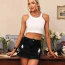 BISUAL Denim Skort for Women High Waist Ripped Mini Denim Skirt Casual Distressed Stretch Women Jean Skirt (Black, XXL)