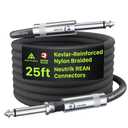 1/4 Instrument Cable 25 ft, 20AWG 99.99% OFC - A Must for Long Guitar Cable, Nylon Braided Anti-Kinking Kevlar-Reinforced, Neutrik REAN Connector, Shielded Bass Cord for Fender Electric Guitar