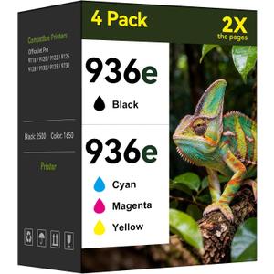 Pristar High Yield 936e 936 Ink Cartridges for HP Printers Replacement for HP 936 Ink Cartridges Combo Pack HP936 Compatible with HP Officejet Pro 9125e 9135 9120 9130 9730 Printers(4 Pack, BK/C/M/Y)