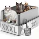 XXXL Stainless Steel Litter Box,28"L*20"W*12.5"H Large Capacity Metal Cat Litter Box for Big & Multiple Cats,Anti-Leakage,Non-Stick Surface for Easy Cleaning,Odor-Resistant,Scratch-Resistant (Gray)