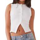 Cioatin Women Ribbed Button Down Tank Tops Sleeveless Crew Neck Slim Fit Open Front Crop Vest Going Out Y2K Clothes White Medium