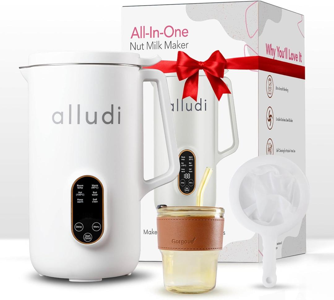 Automatic 10 in 1 Nut Milk Maker Machine 27 oz | Homemade Coconut, Oat, Almond Milk, Plant Based Beverages | Soybean Machine With Delay Start, Self-Cleaning & Boil Water | E-recipe Cookbook, White