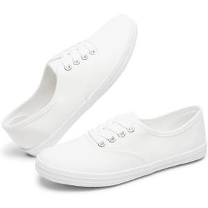 TUOPIN Womens White Canvas Sneakers Low Top Lace-up Canvas Shoes Lightweight Casual Tennis Shoes (7.5)