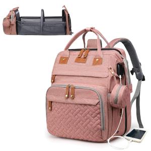 Baby Diaper Bags with Changing Station, Waterproof Diaper Bag Backpack for Moms Dads with USB Charging Port, Baby Shower Gifts, Large Capacity Diaper Backpack, Pink