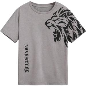 SweatyRocks Boy's Letter Print T Shirts Crew Neck Short Sleeve Graphic Tees Tops, 8 Years, Grey