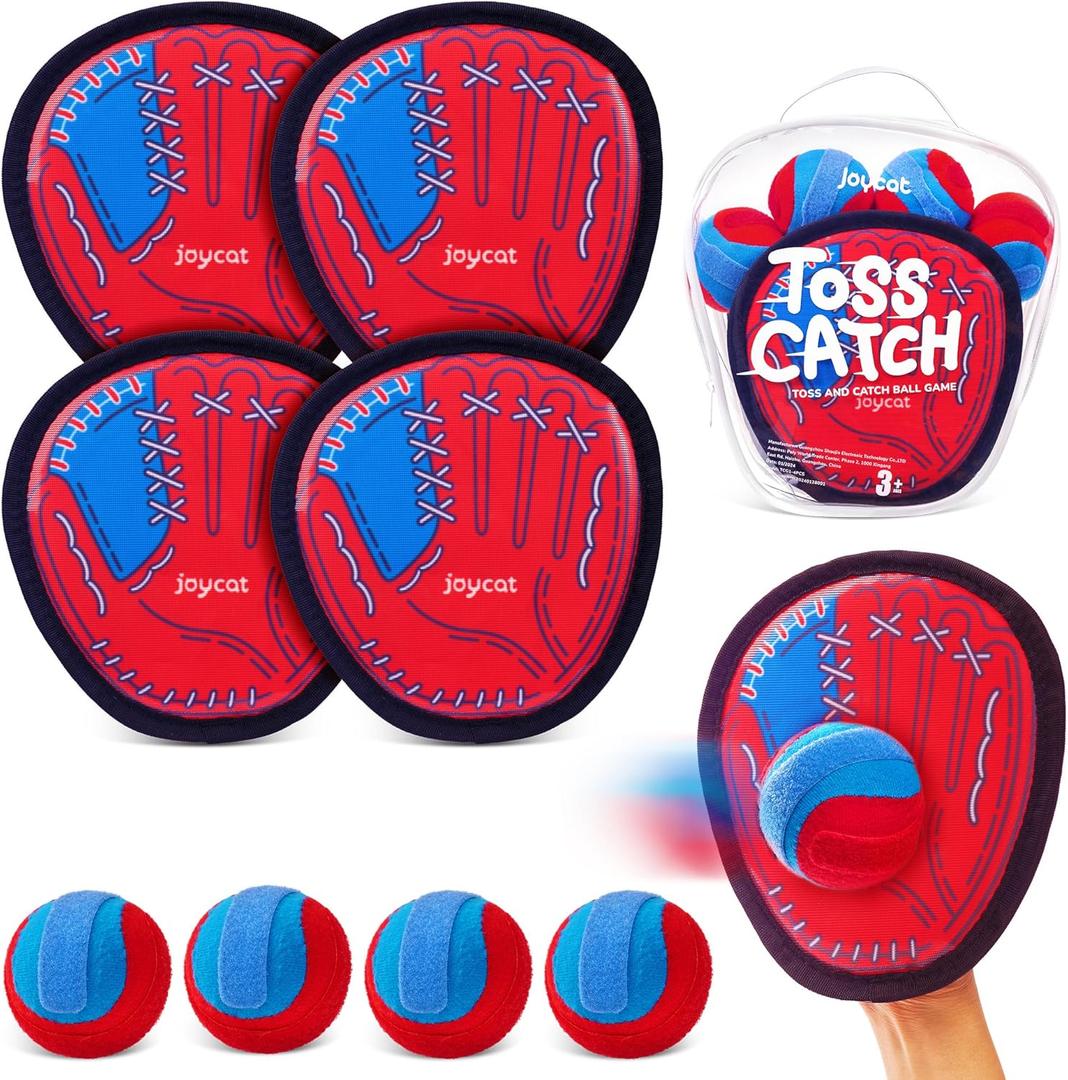 JoyCat Toss and Catch Ball Set,Toddler Kids Baseball Glove Sticky Mitt,Beach Pool Toys,Yard Games Sports Outdoor Toys,Easter Basket Stuffers,Birthday Gifts for 3+ Boys Girls(2 Paddles 2 Balls)
