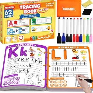 Preschool Learning Activities Educational Workbook, 62 Reusable Pages Pre Kindergarten Workbooks, Number Letter Tracing Books for Kids, Autism Learning Materials, ABC Busy Book for Kids Ages 3-7