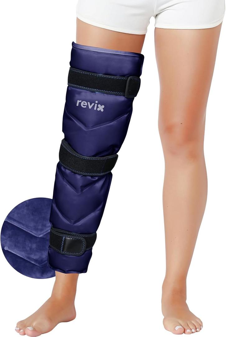 REVIX Large Leg Ice Pack Reusable, Gel Ice Wrap with 3 Straps for Leg, Hip, Thigh, Knee and Shin, Cold Compress Therapy for Post-Workout Recovery, Navy