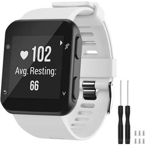 TopPerfekt Watch Band for Garmin Forerunner 35, Soft Silicone Replacement Strap Compatible with Forerunner 35 Smart Watch, Fit 5.11-9.05 Inch (130-230 mm) Wrist (White (Black buckle))