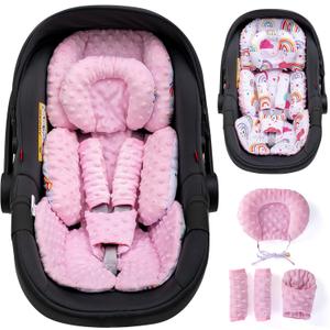 Infant Insert with Extra Headrest & Shoulder Pads, Baby Car Seat Head Neck Body Support, 2-in-1 Reversible Baby Car Seat Cuhsion for Girls Boys, Newborn Carseat Head Support for Stroller, Swing