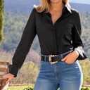 Button Down Shirts for Women Dress Shirts Business Casual Outfits Collared Fitted Blouse Work Interview Office Attire (Black, XXL)